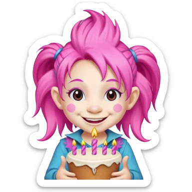 A Troll Doll say happy birthday to a girl "Ki" sticker
