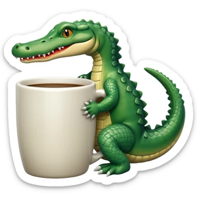 Coffee mug hugging an alligator  sticker