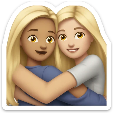 A blonde sister and a brunette sister together hugging sticker