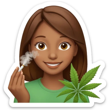 Girl happy smelling marijuana  sticker