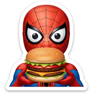 spider man eating burger with bulding sticker