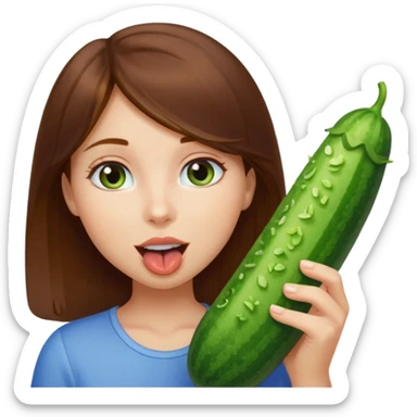 I want a brown hair, blue eyes girl. Holding and licking cucumbers sticker
