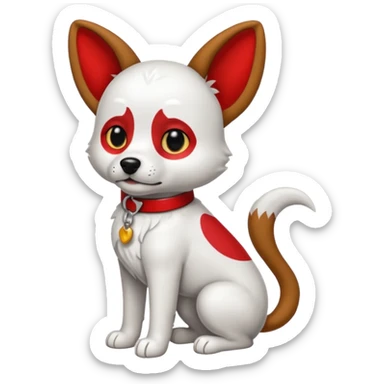 Perro blanco  con orejas negras  con un collar rojo sentado sticker