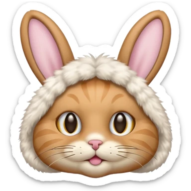 cat emoji with fluffy bunny fur and long bunny ears sticker