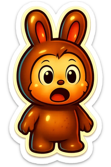 Change the brown bunny character's face to a surprised expression with wide eyes and open mouth, keeping the style and quality the same. sticker