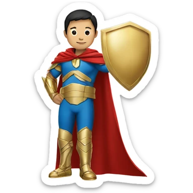 super hero, boy, asian, gold armour, red cape sticker