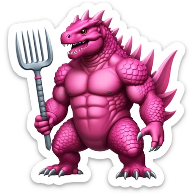 Pink Godzilla holding a pitchfork  sticker