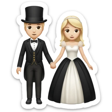 Man in top hat and blonde woman in wedding dress holding hands sticker