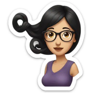 black hair glasses pregnant lady leaning over sticker