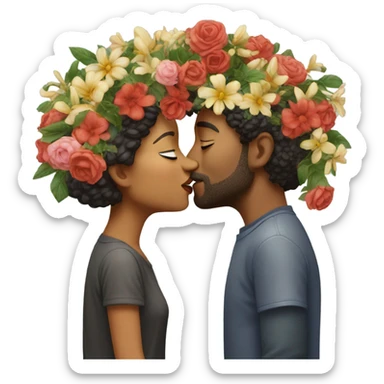 Hyper Realistic Couple kissing with flowers around them sticker