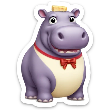 Cheese hippo with a bow on sticker