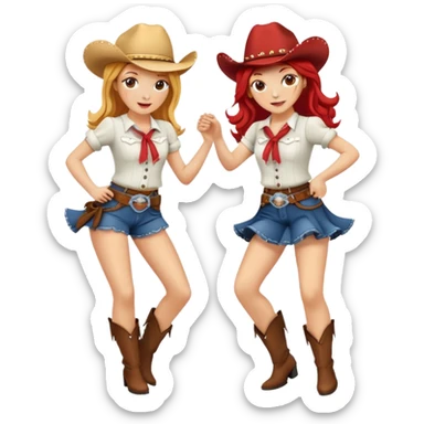 Two cowgirls girls dancing blonde and red sticker