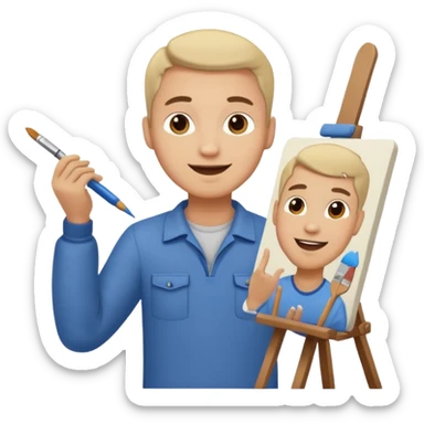 happy man painting a picture full body sticker