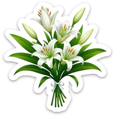 bouquet White Lily, luxuriant, stem, leaf, bud sticker