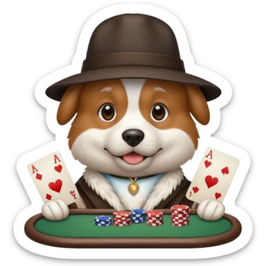 Dog play poker sticker