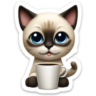 Cute Siamese cat holding with a paw, hot black coffee sticker