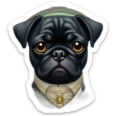 A cyberpunk black pug in Art Nouveau style during 1910 sticker