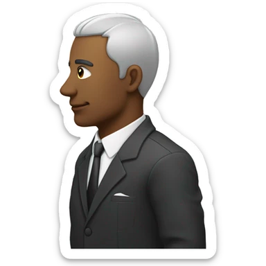 man in suit looking to the right (side view) with his hand on his forehead sticker