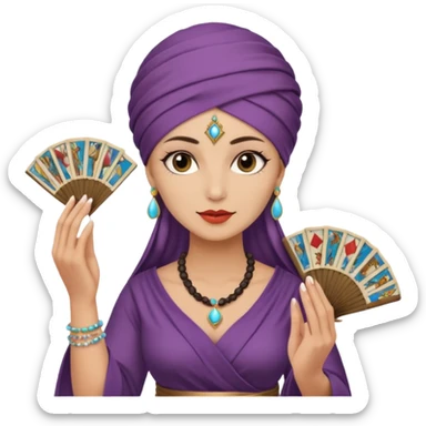mystical fortune-teller woman with a turban holding a fan of tarot cards sticker