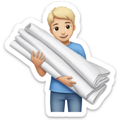 cheerful teenager carrying a pile of sheets sticker