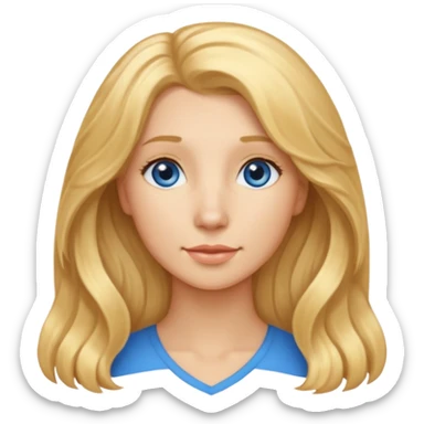 Long, straight, blonde hair, blue eyed woman.   Wavy, blonde goldendoodle sticker