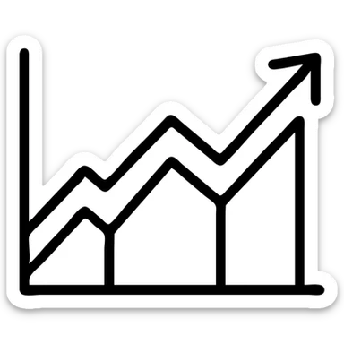 Minimalistic linear icon, thin outline, professional corporate style, monochrome, suitable for business brokerage website. Clean, modern, scalable vector design. Business analytics icon, area chart growing up, minimalist outline, clean corporate style, single color, flat design in the style of an icon sticker