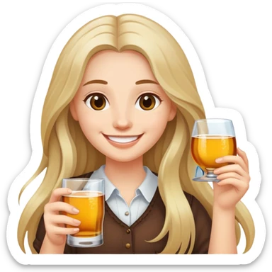 smiling girl with long hair and alcohol in her hands sticker