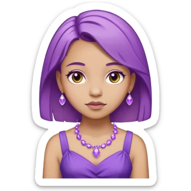 یک دختر با موی لایت بنفش قهوه‌ای با پیراهن بنفش با سنگ های یاسی که روی روی لباسش کار شده باشه میخوام sticker