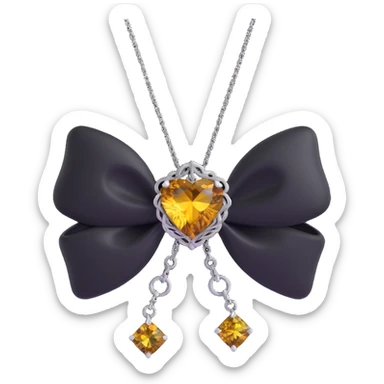 3D emoji gothic bow, black velvet, silver chain, deep citrine gemstone, ornate and dramatic sticker