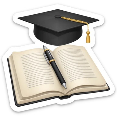 "A white open book,The pen should be positioned as placed exactly in the center between the pages.  if held by a right-handed person - meaning the direction is reversed compared to a left-handed grip. The pen should be uncapped, and the cap placed behind it." sticker