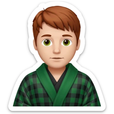 redish brown haired man with a black and green checked robe sticker