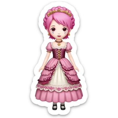 Isolated detaile illustration of the most modern raspberry torte doll figurine full body with pink hair sticker