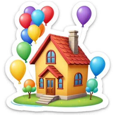 house with balloons on top sticker