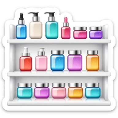 single white shelf with few beauty products and sparkles sticker