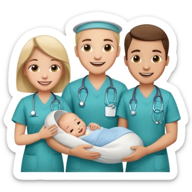 Create Happy & celebrating team faces for a hospital with a newborn saved sticker