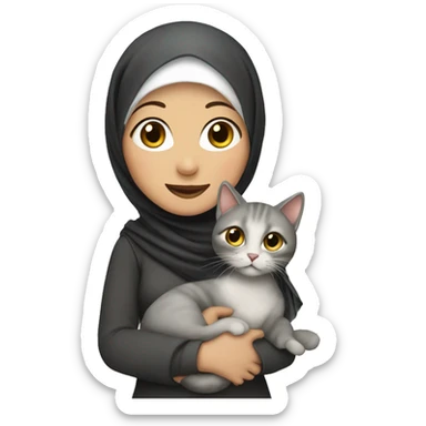 white pretty woman with hijab holding a cat sticker