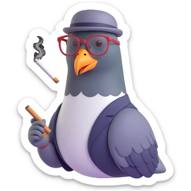 urban pigeon with a mustache, glasses, and cigarette, hipster style sticker