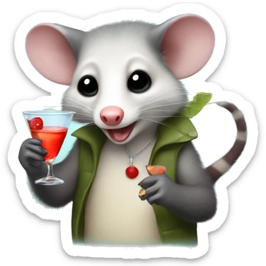 Opossum holding a martini sticker