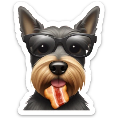 Scottish terrier with sunglasses eating bacon sticker