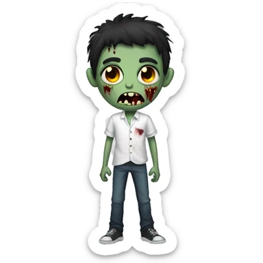 teen boy zombie with dark hair and white shirt sticker