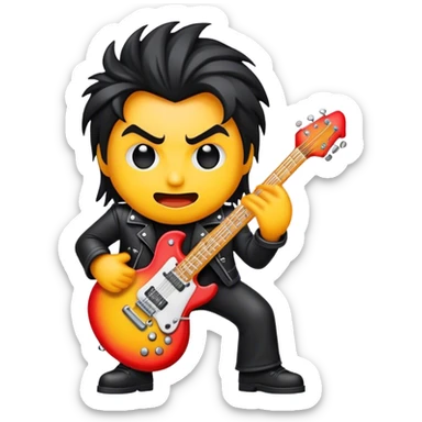 Cinematic Realistic Rock 'n' Roll Pop Culture Emoji, depicted with a dynamic portrayal of the rebellious spirit of rock music rendered with bold textures and vibrant, edgy lighting. sticker