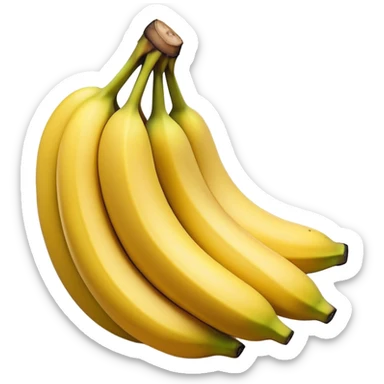 Cinematic bright yellow banana, smooth peel with gentle curves, slightly ripened, stacked in a charming bunch, warm glowing background, soft and inviting. sticker