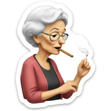 old lady smoking sticker