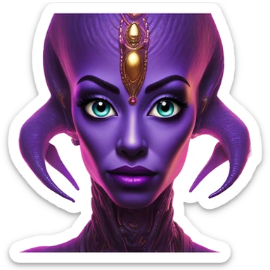 Synthwave alien in Aladdin style, oil paint, epic eyes, intricate lips, exquisite pose, beautiful, desirable, logical, Christian, Arabic sticker