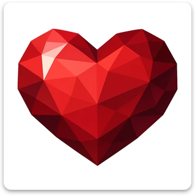 Transform this heart into a ruby in vector illustration style: no outlines, clear geometric facets, rich red color, contrasting light and shadow areas, volume effect. sticker
