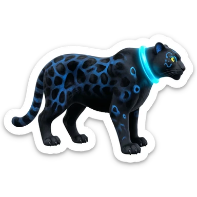 Obsidian-black fur body with bioluminescent neon glowing blue ring-markings Grem2-Gremz-Cheetah-Sergal-fusion, full body  sticker