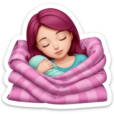 Beautiful burgundy haired girl sleeping in pink blankets sticker