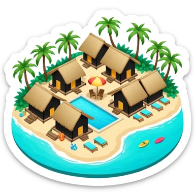 tropical beach / resort in airbnb style isometric sticker