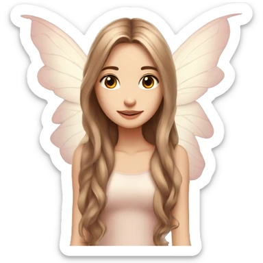 Beautiful, rose, fairy, light beige, long brown hair, big wings, fair skin sticker