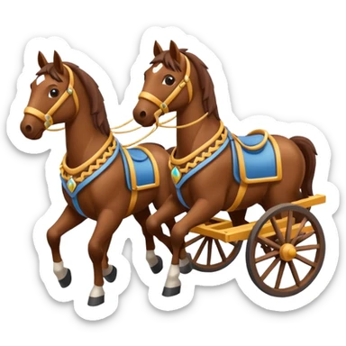 horses pulling a cart, isometric view, emoji style, horses with decorative harnesses sticker